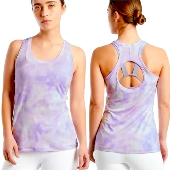 Athleta Nitro Printed Tank Top Womens Purple Tie Dye Racerback Logo Pullover - Picture 1 of 5
